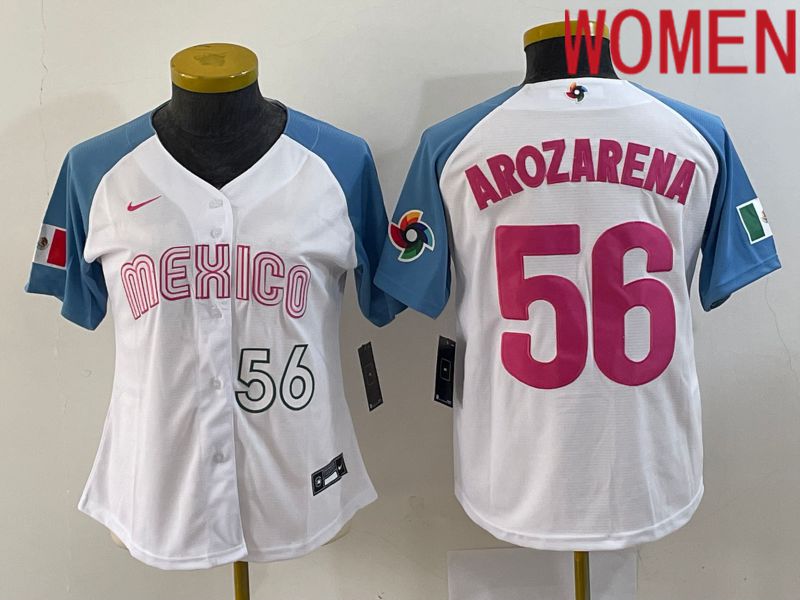 Women 2023 World Cub Mexico #56 Arozarena White Nike MLB Jersey5